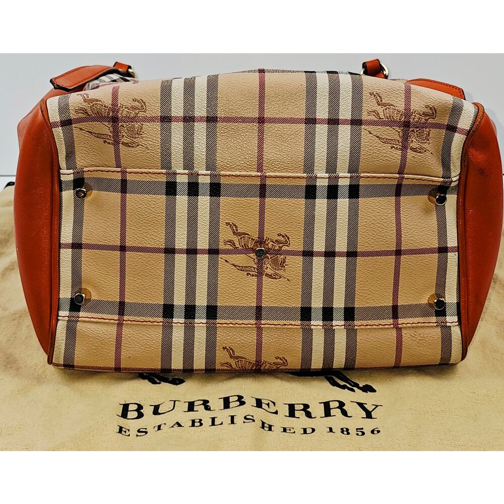 Burberry Orange Leather Haymarket Check Coated Canvas Canterbury Tote Bag - Picture 6 of 16